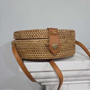 Round Woven Rattan Crossbody Bag